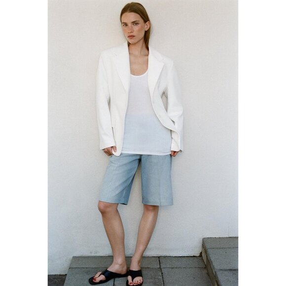 Zara Womens Blazer Suit Jacket L Large White Fitted Waist 2010/810 NWT - Picture 1 of 16